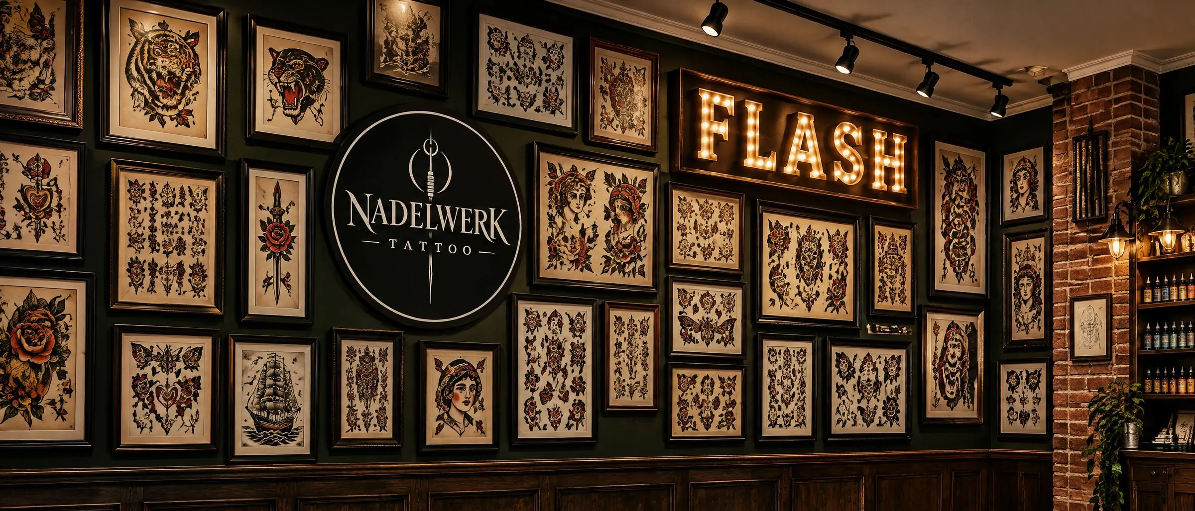 Flash-Wand mit Nadelwerk-Logo und leuchtendem FLASH-Schriftzug
